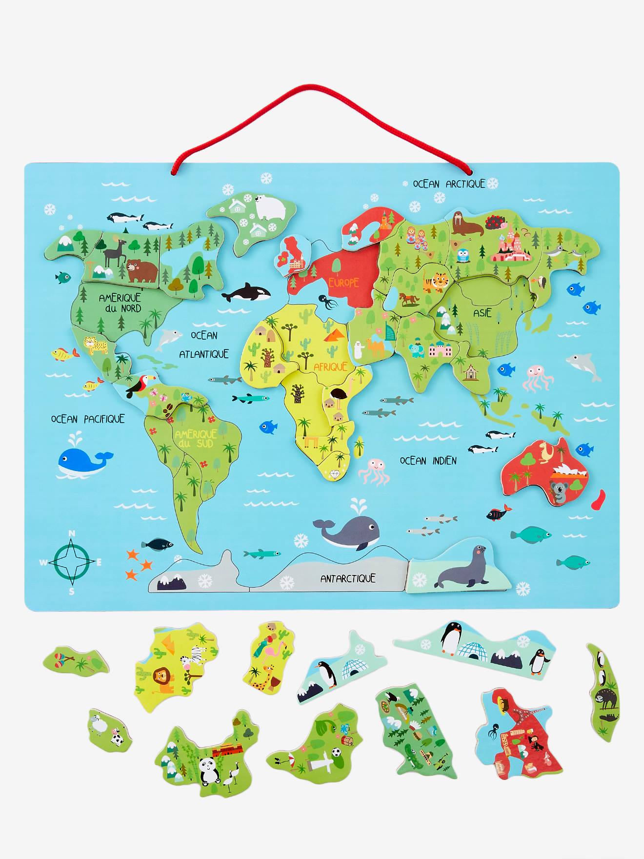 Puzzle monde magnétique en bois FSC multicolore
