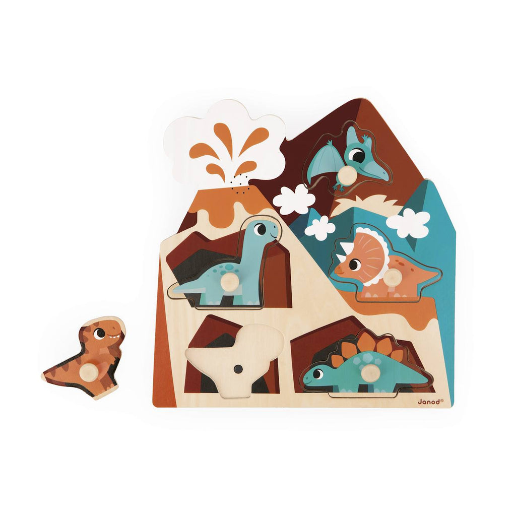 Puzzle sonore en bois les dinossaures 5 pièces multicolore