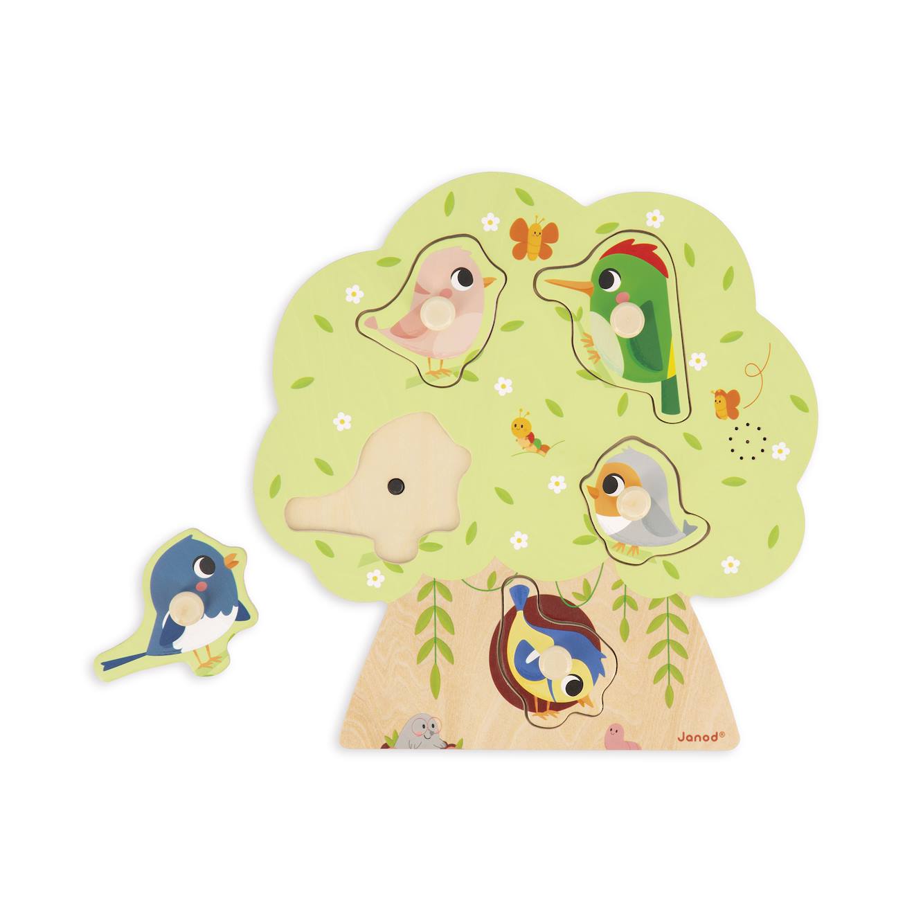 Puzzle sonore en bois les oiseaux 5 pièces multicolore