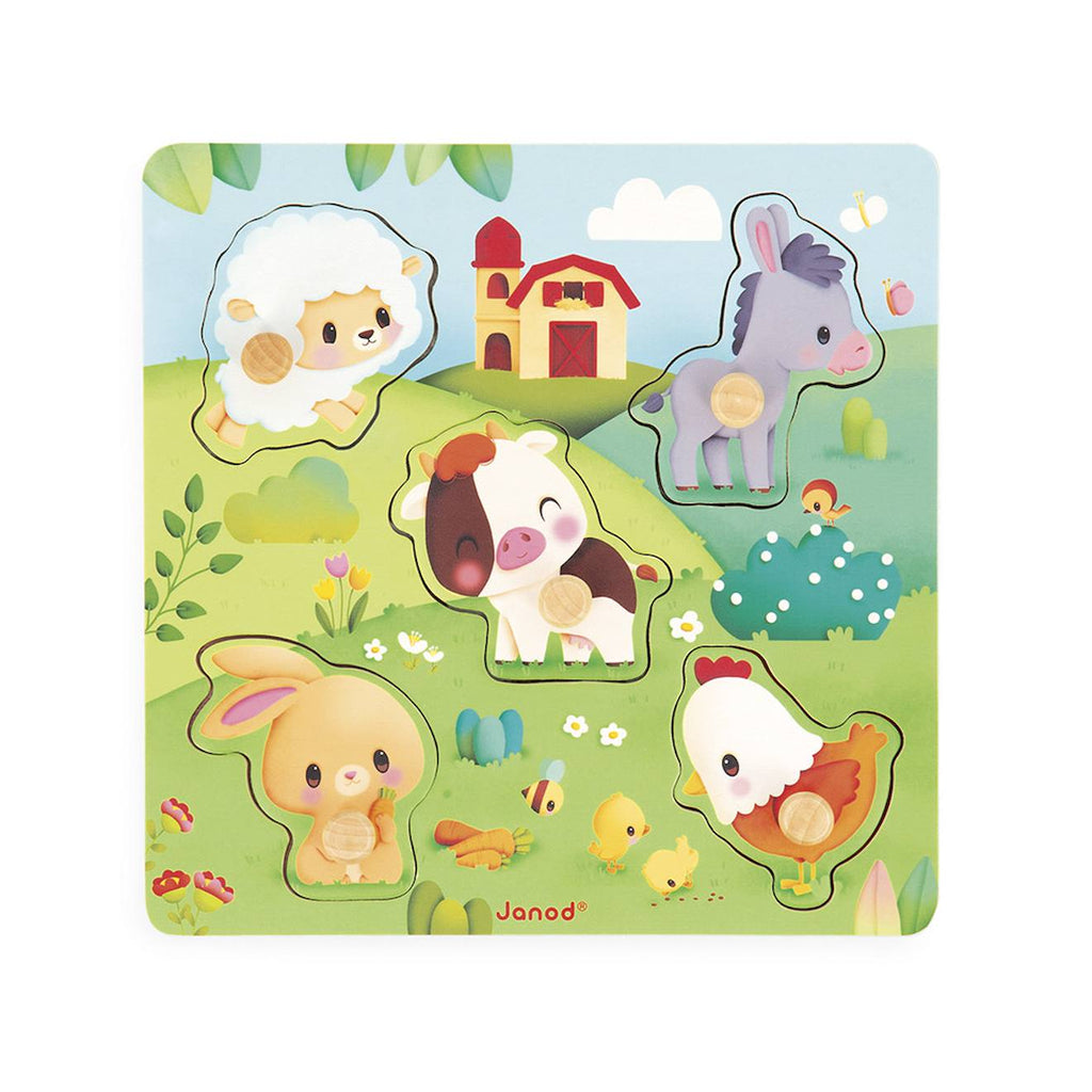 Puzzle tactile en bois FSC ferme vert