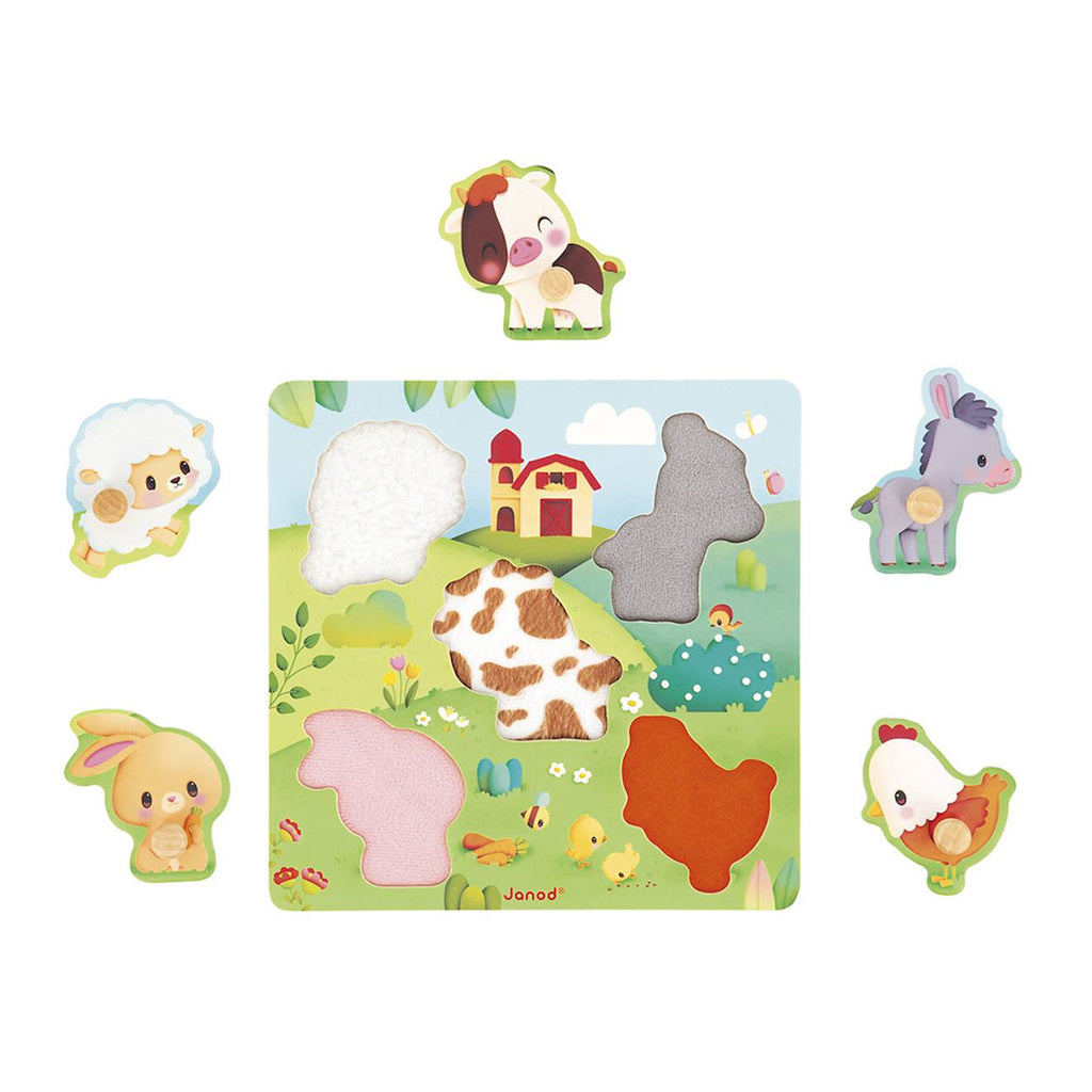 Puzzle tactile en bois FSC ferme vert