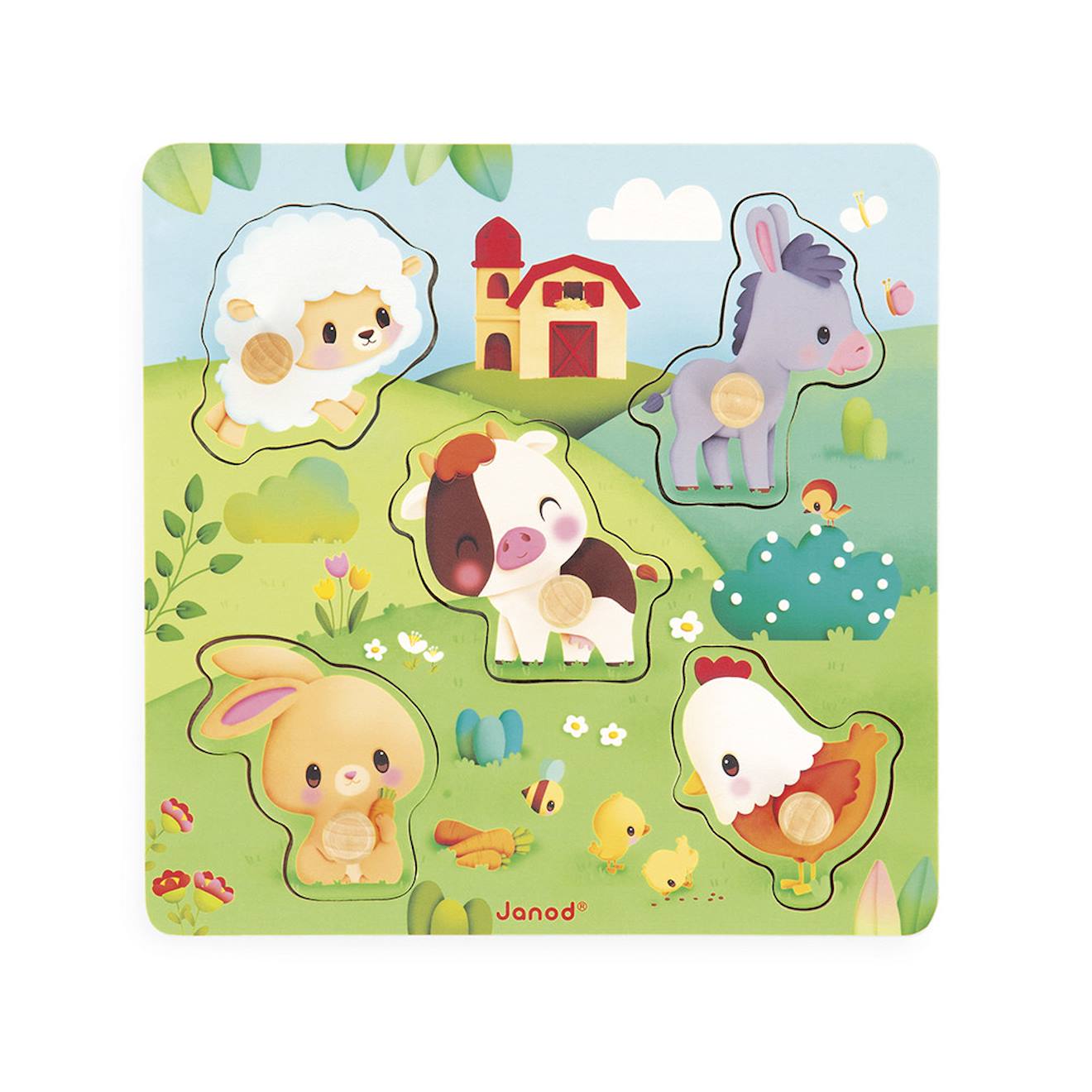 Puzzle tactile en bois FSC ferme vert