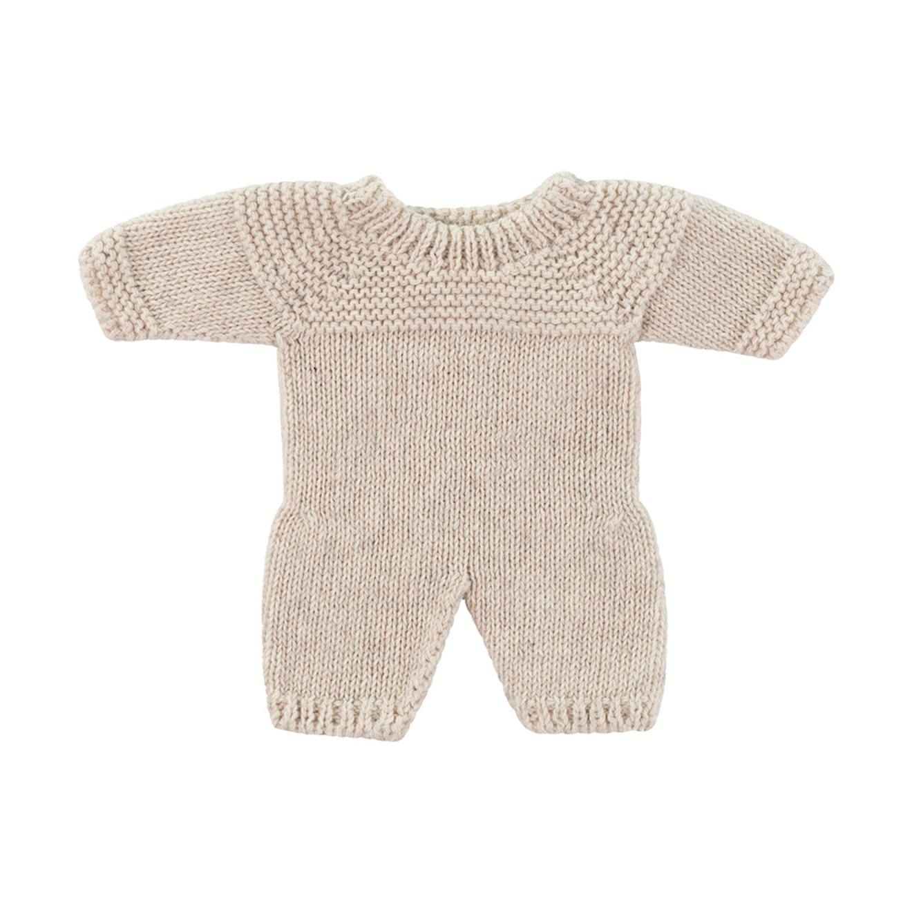Pyjama en tricot couleur lin pour poupées de 21cm beige