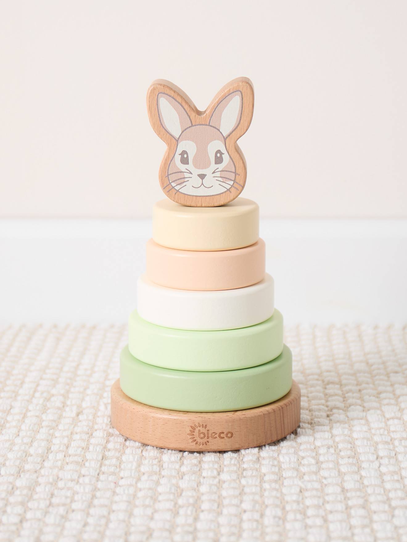 Pyramide à empiler bois, tour d'empilage,19cm lapin fine