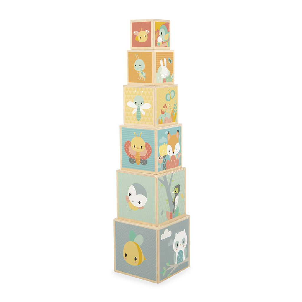 Pyramide en bois FSC, 6 cubes à empiler multicolore