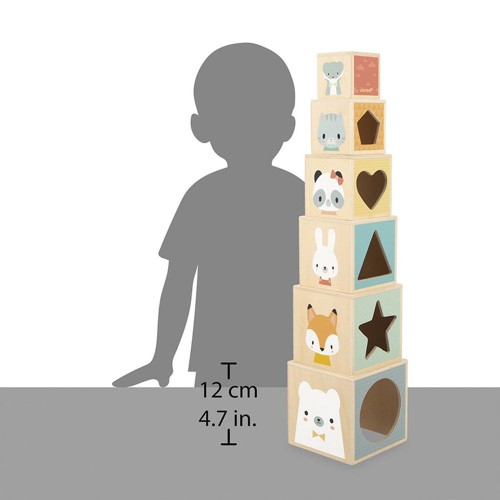 Pyramide en bois FSC, 6 cubes à empiler multicolore