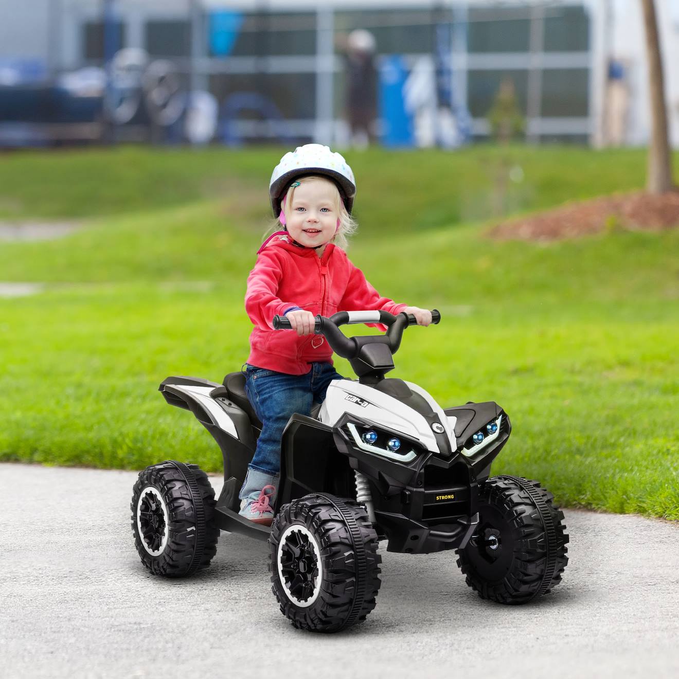 Quad buggy électrique enfant 12 v 3 km/h max effets lumineux et sonores blanc