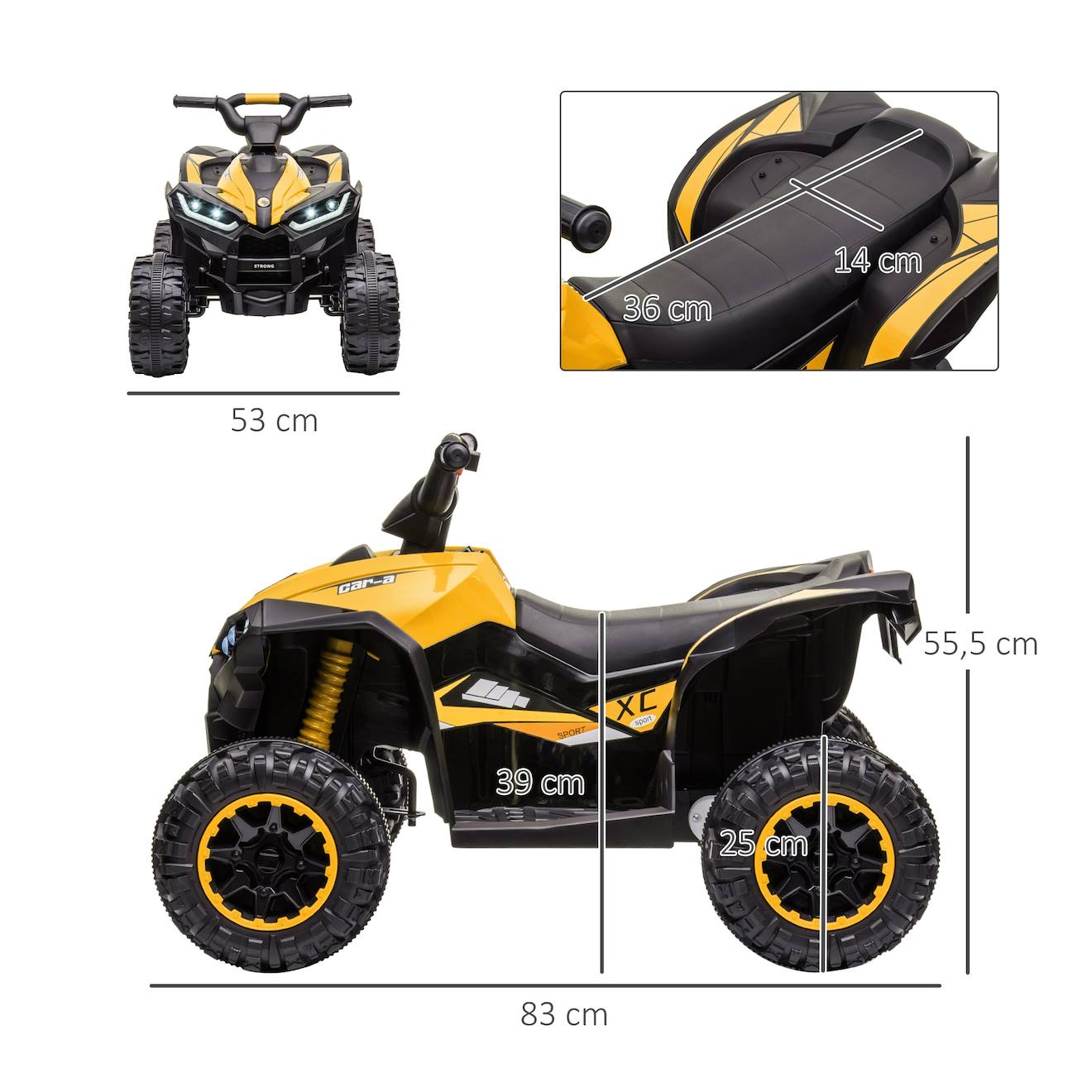 Quad buggy électrique enfant 12 v 3 km/h max effets lumineux et sonores jaune