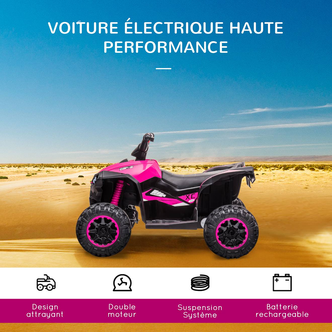 Quad buggy électrique enfant 12 v 3 km/h max effets lumineux et sonores rose