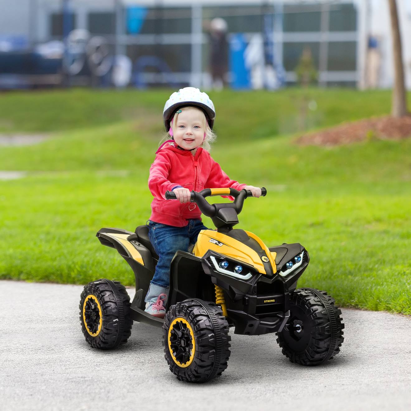 Quad buggy électrique enfant 12 v 3 km/h max effets lumineux et sonores jaune