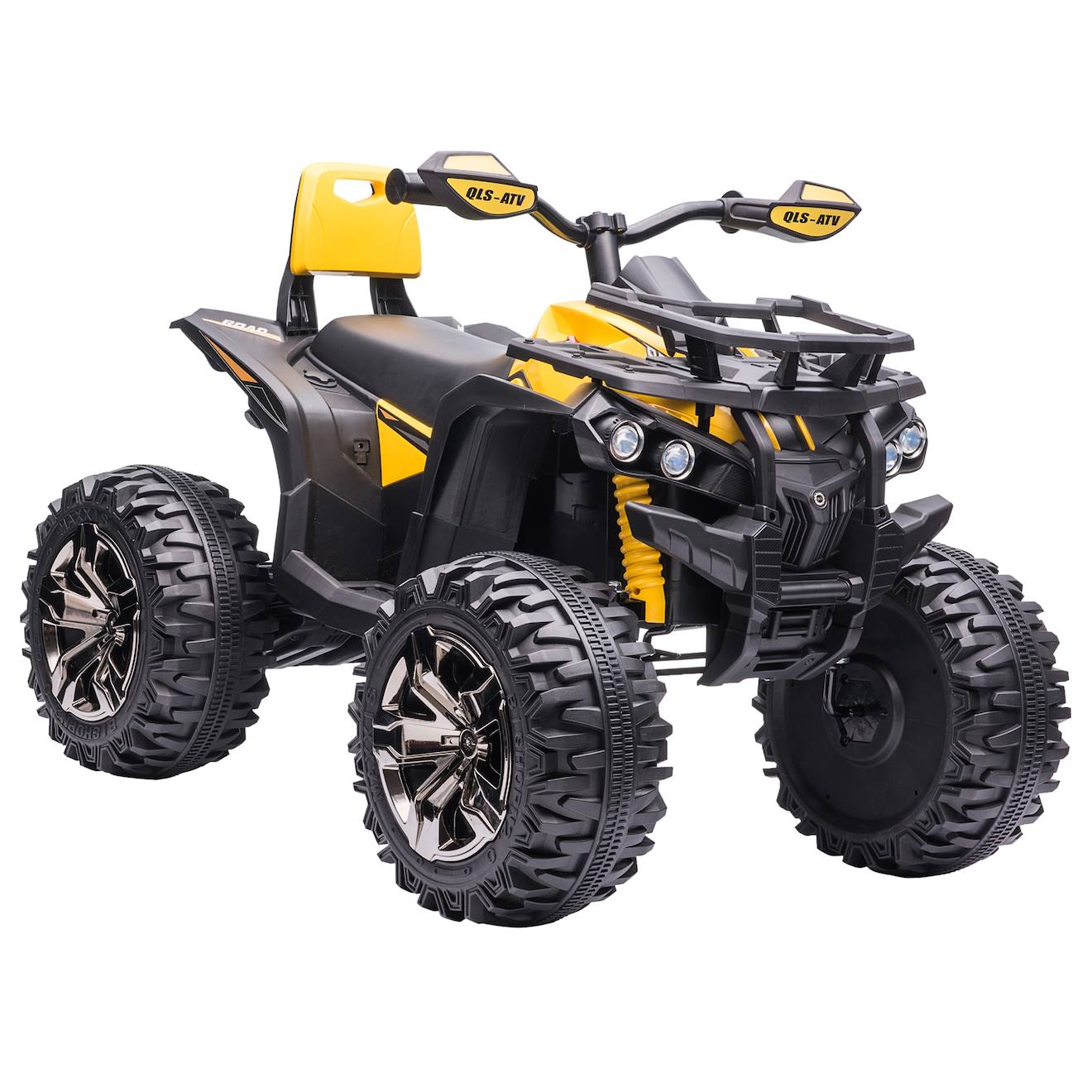 Quad buggy électrique enfant 12 v 5 km/h max effets lumineux sonores selle avec dossier porte-bagage avant jaune