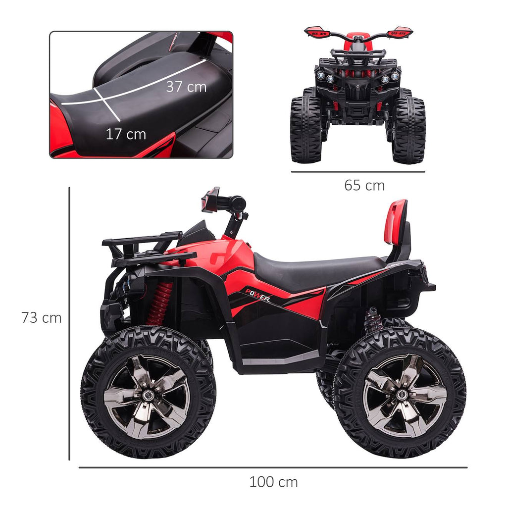 Quad buggy électrique enfant 12 v 5 km/h max effets lumineux sonores selle avec dossier porte-bagage avant rouge