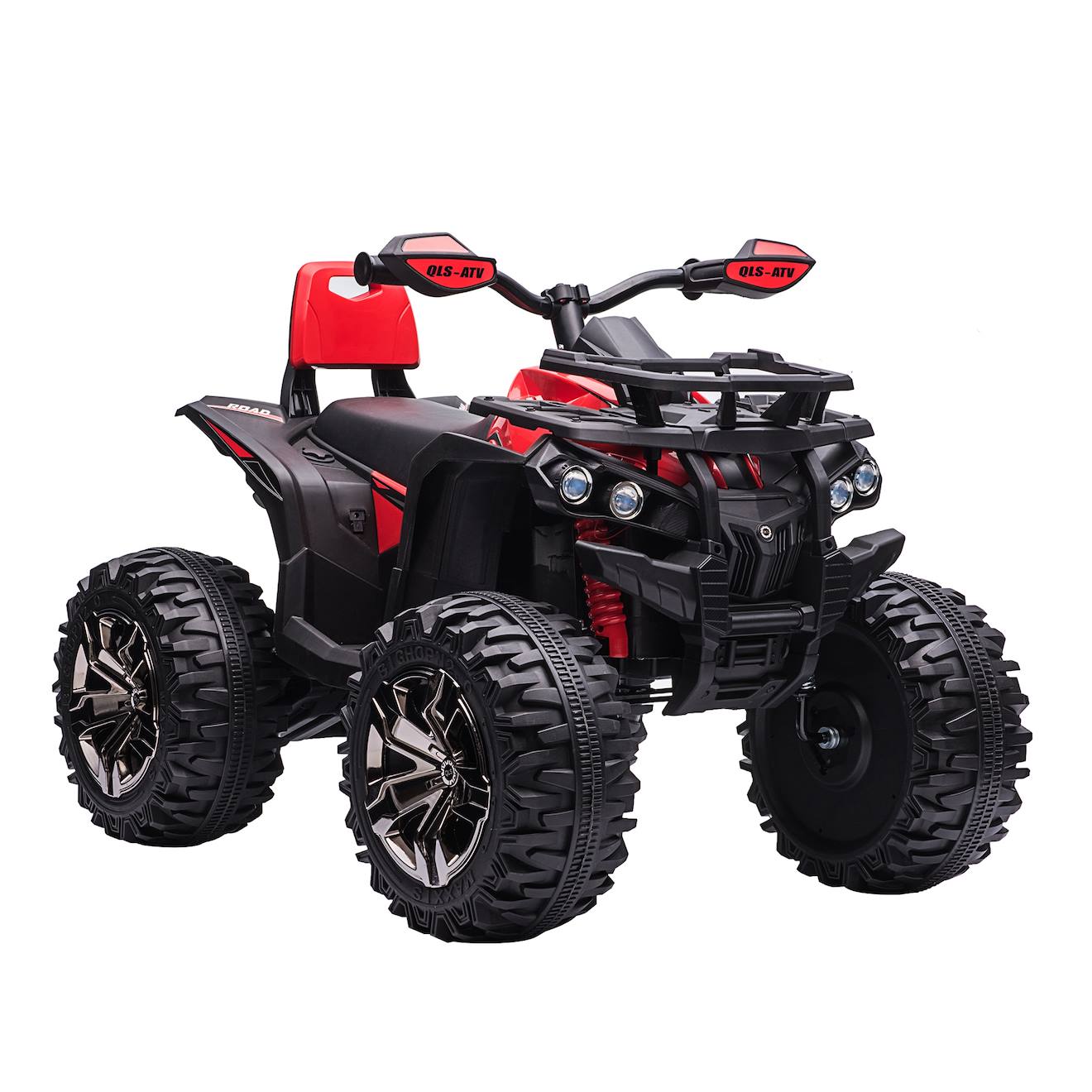 Quad buggy électrique enfant 12 v 5 km/h max effets lumineux sonores selle avec dossier porte-bagage avant rouge