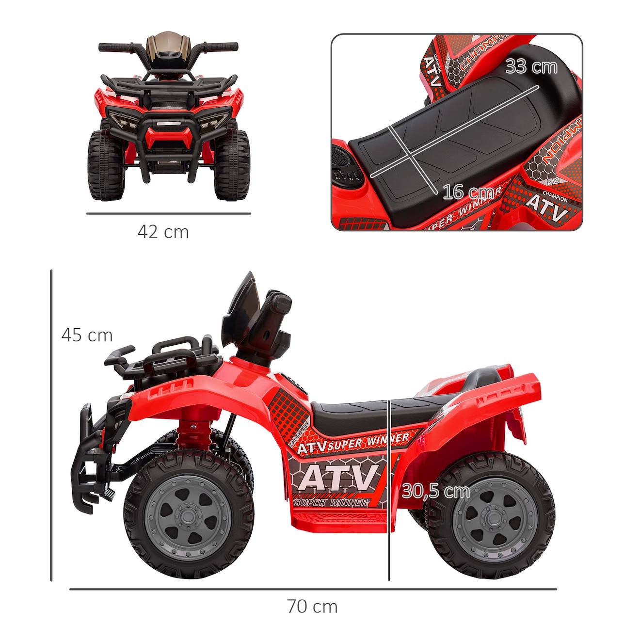 Quad buggy électrique enfant 6 v 2 km/h max effet lumineux rouge