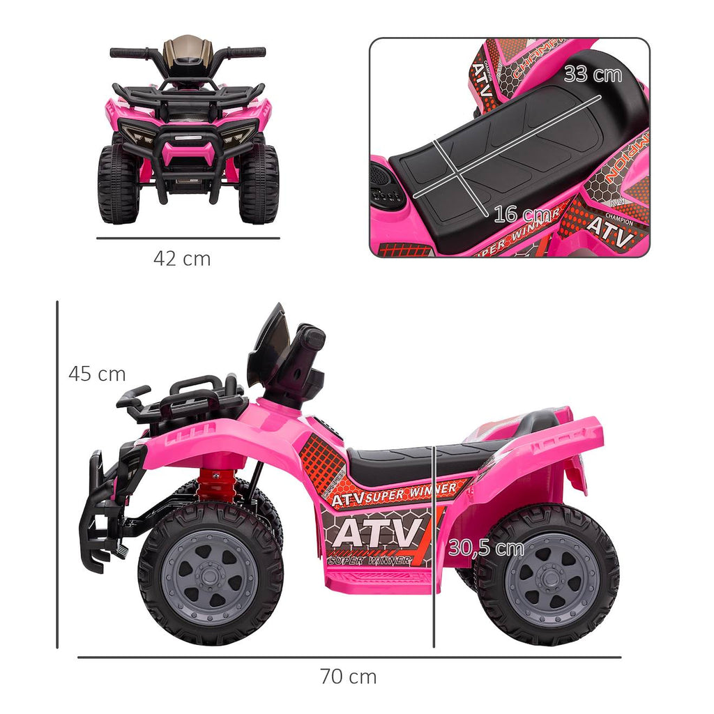 Quad buggy électrique enfant 6 v 2 km/h max effet lumineux rose