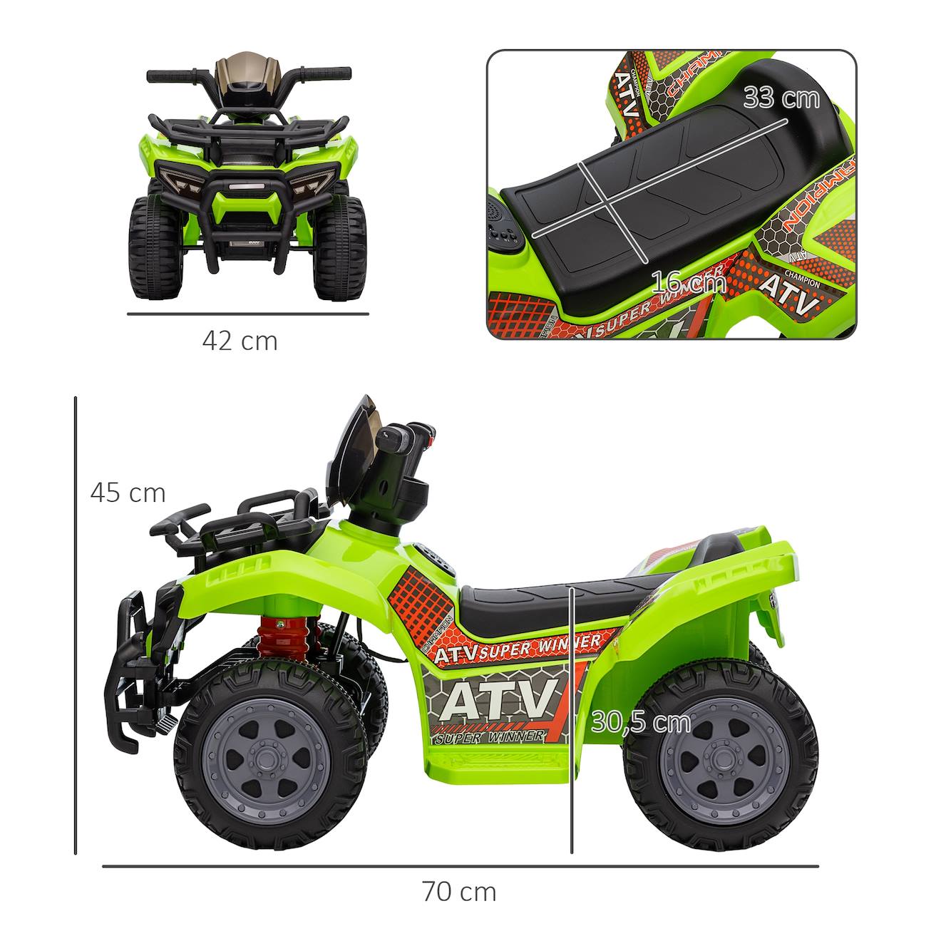 Quad buggy électrique enfant 6 v 2 km/h max effet lumineux vert