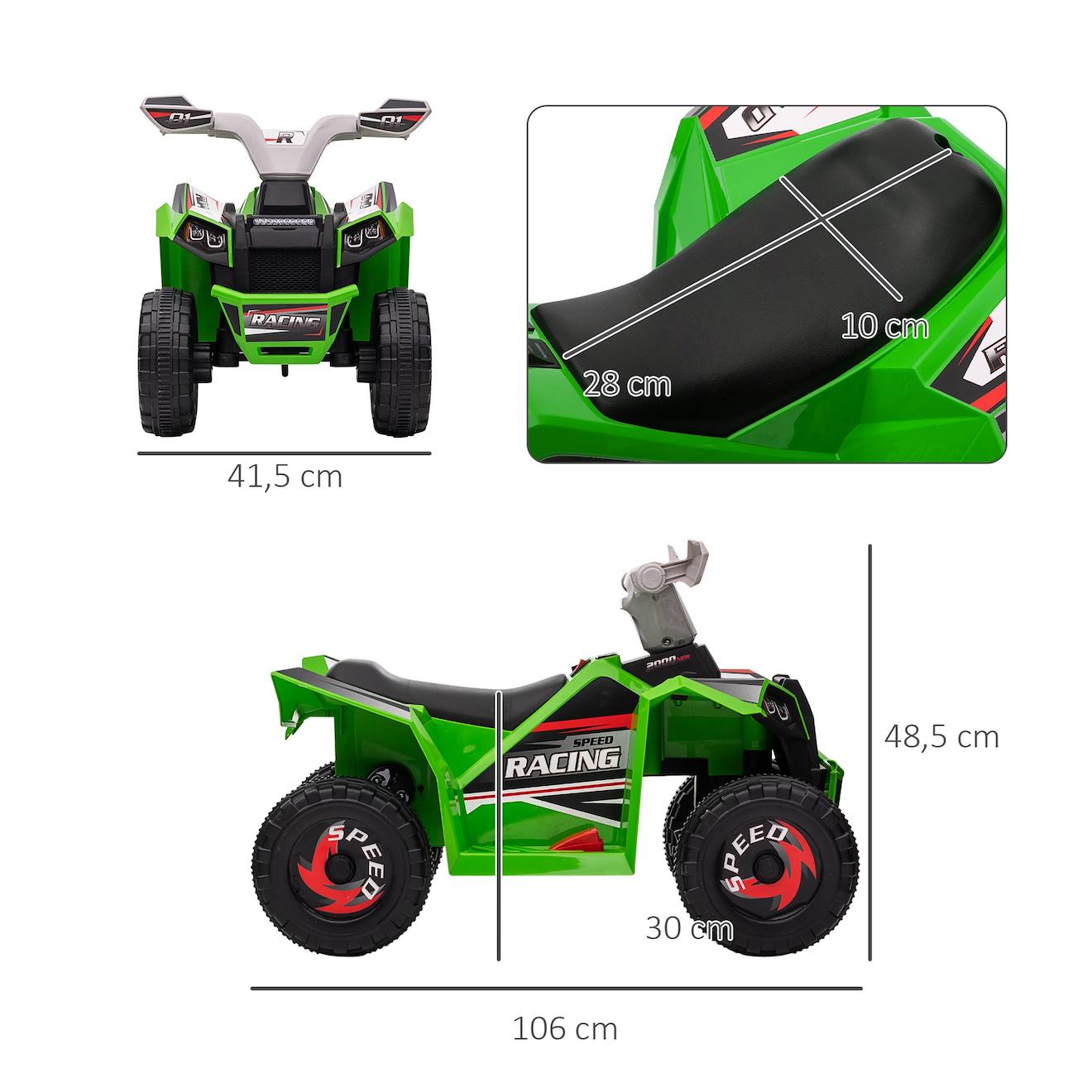 Quad électrique enfant v max 2,5 km/h 6 v vert