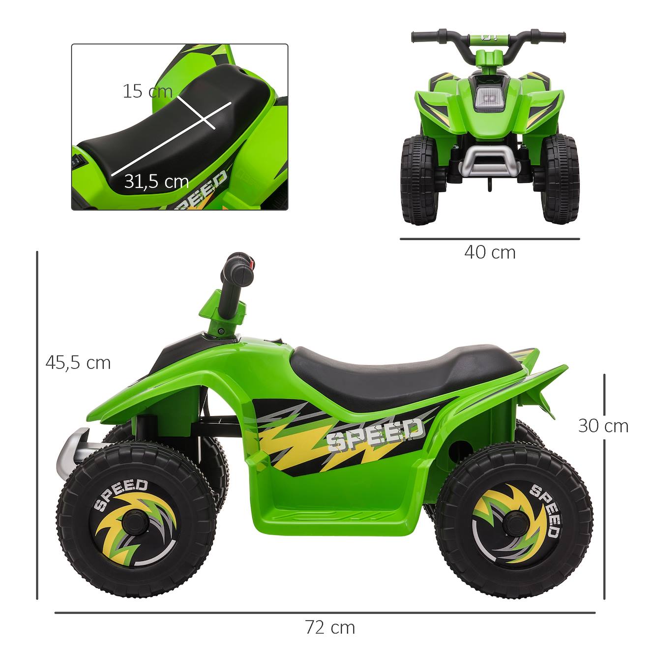 Quad électrique enfant - voiture électrique enfant - marché av, ar - 6 v, v max 4,6 km/h vert