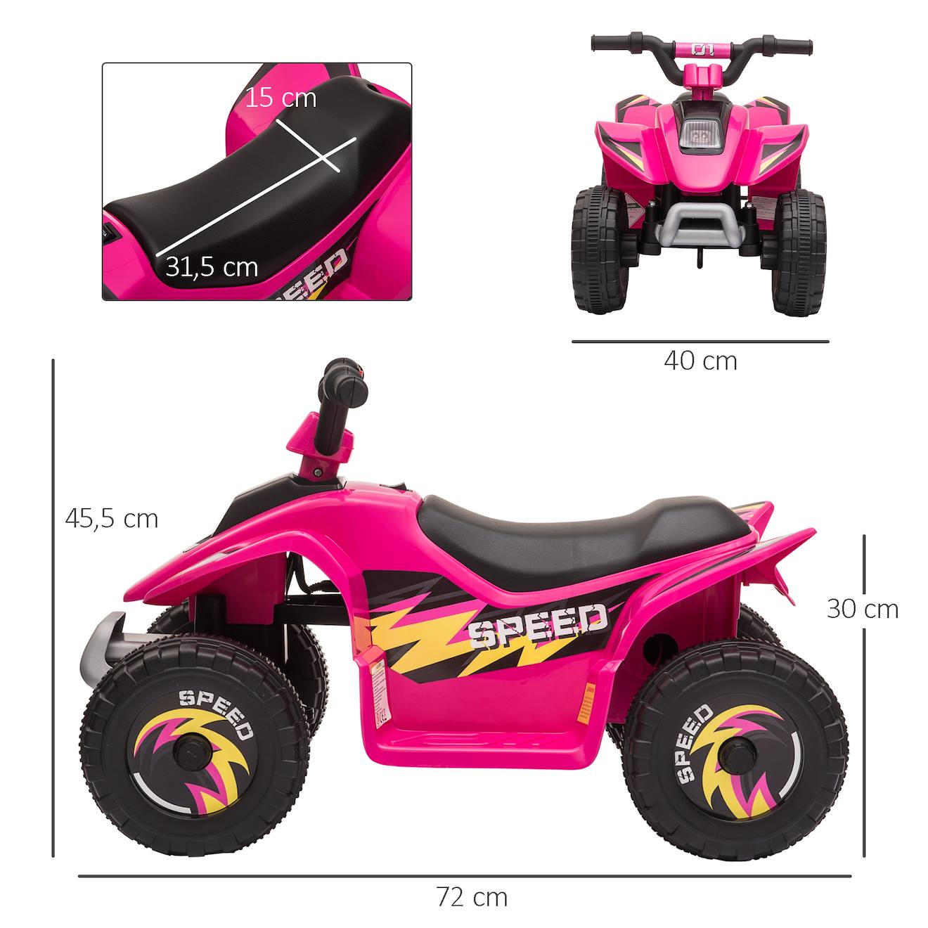 Quad électrique enfant - voiture électrique enfant - marché av, ar - 6 v, v max 4,6 km/h rose