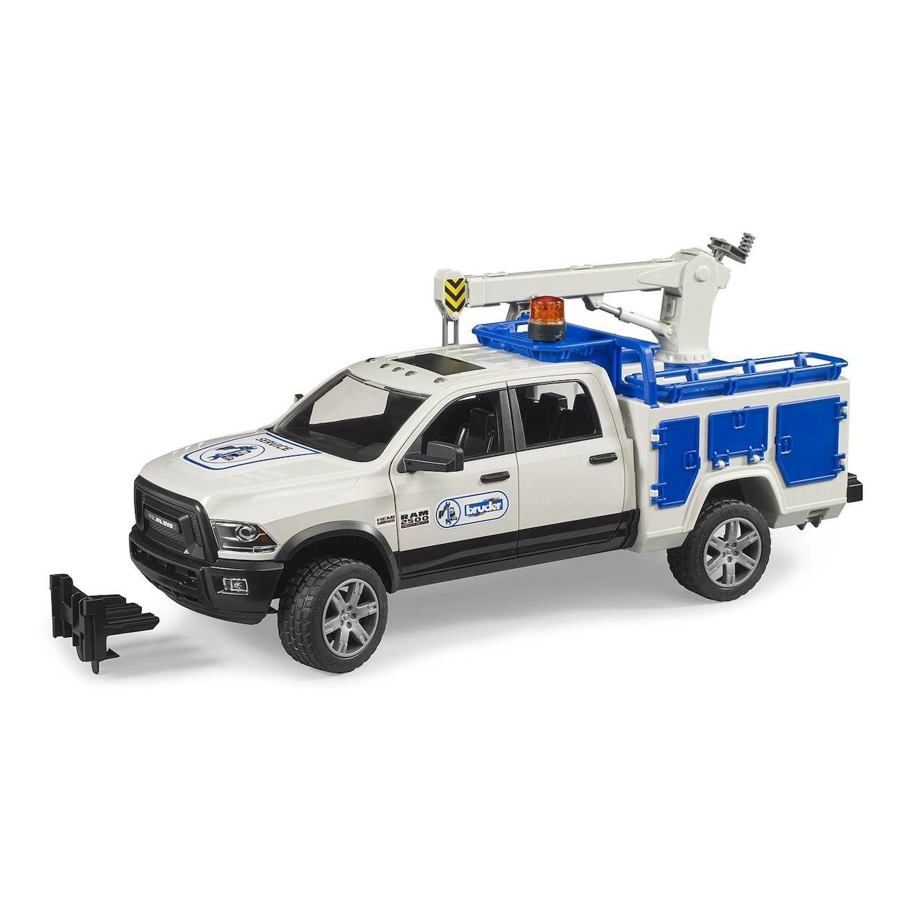 Ram 2500 camion de service avec grue et gyrophare blanc et bleu
