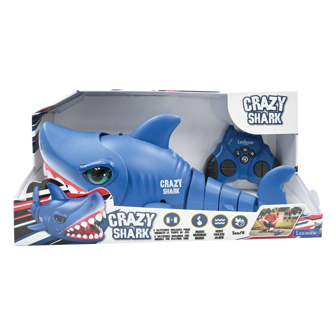 Rc shark - crazy shark requin télécommandé avec effets sonores bleu