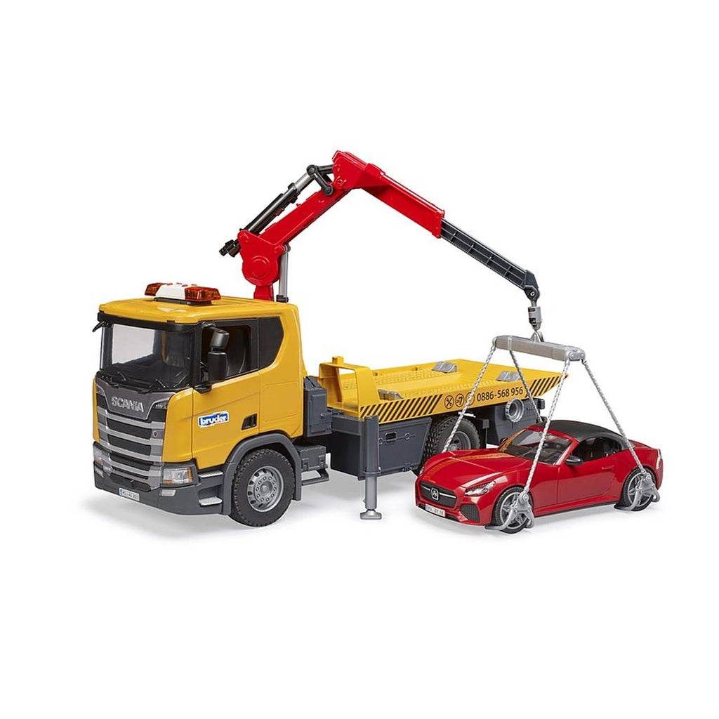 Remorqueuse scania super 560r avec module son et lumière et véhicule roadster multicolore