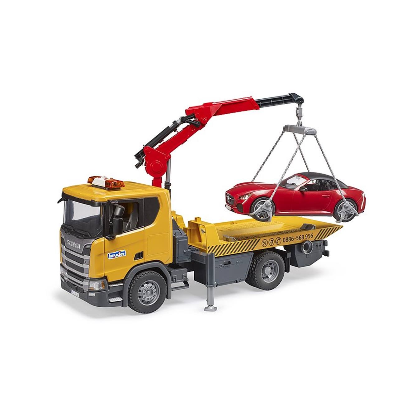 Remorqueuse scania super 560r avec module son et lumière et véhicule roadster multicolore