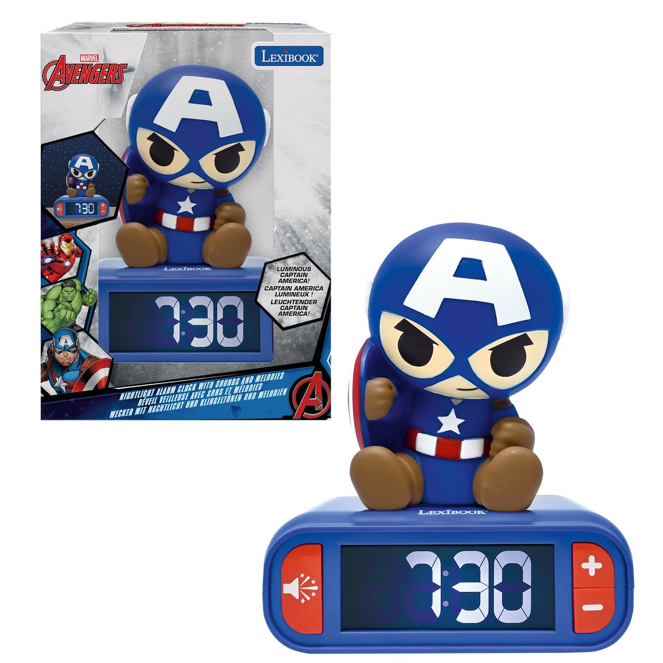Réveil avec veilleuse Captain America en 3D multicolore