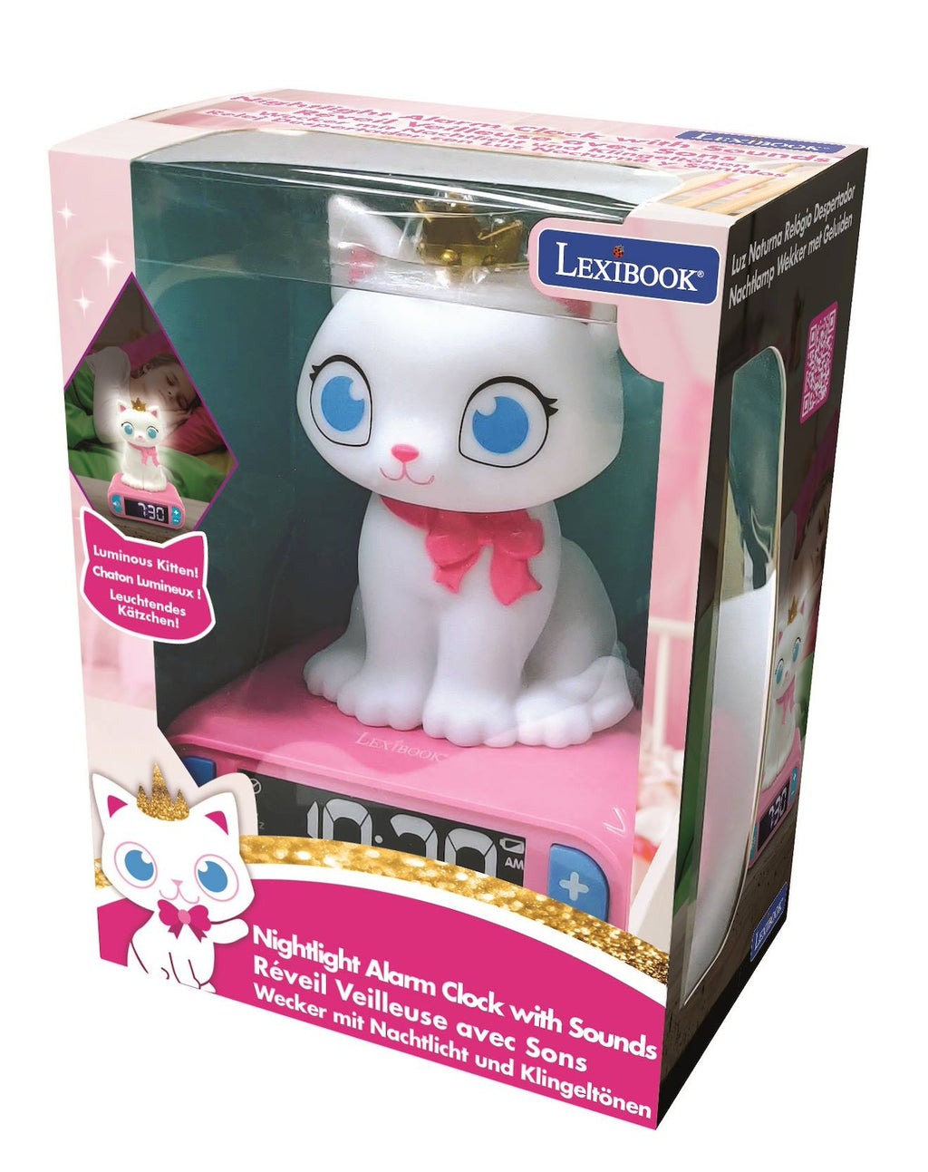 Réveil avec veilleuse lumineuse chat en 3D multicolore