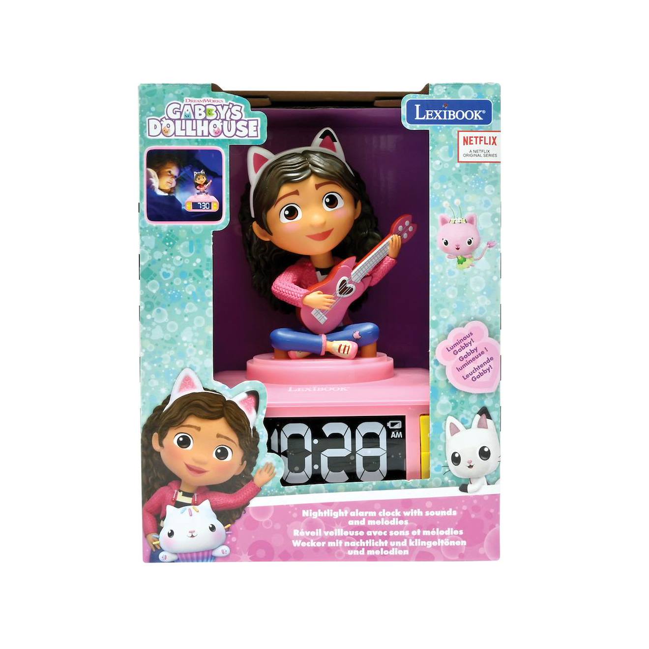Réveil avec veilleuse lumineuse Gabby dollhouse en 3D multicolore