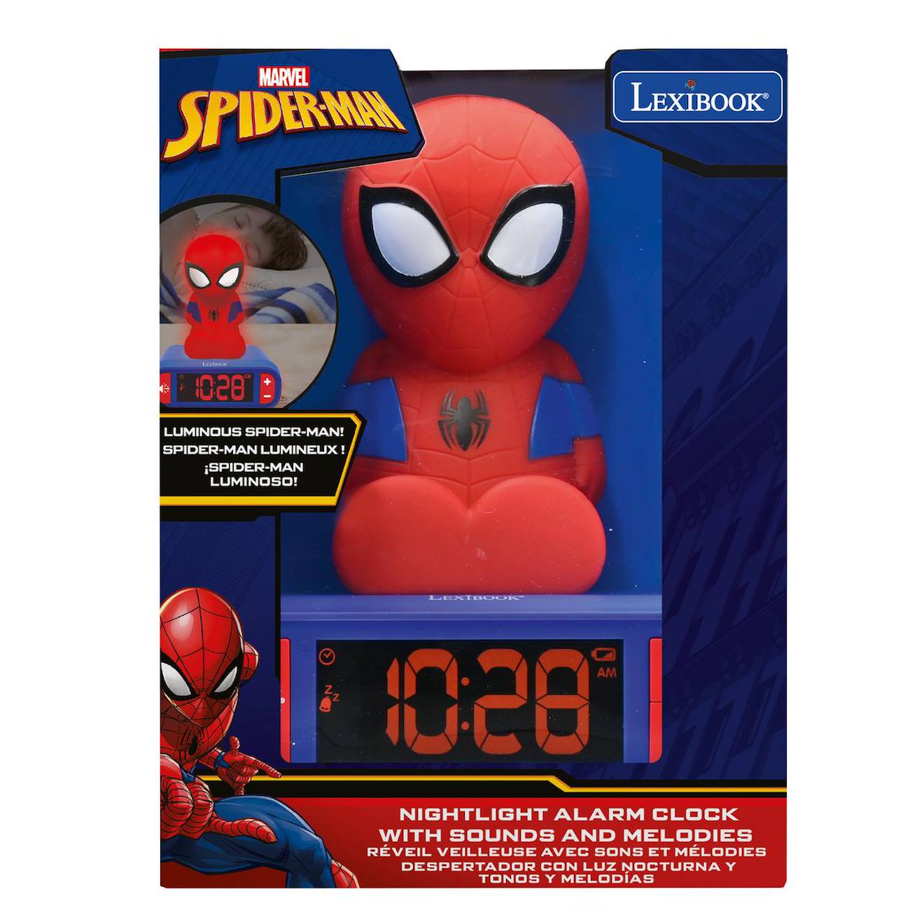 Réveil avec veilleuse Spiderman 3D multicolore