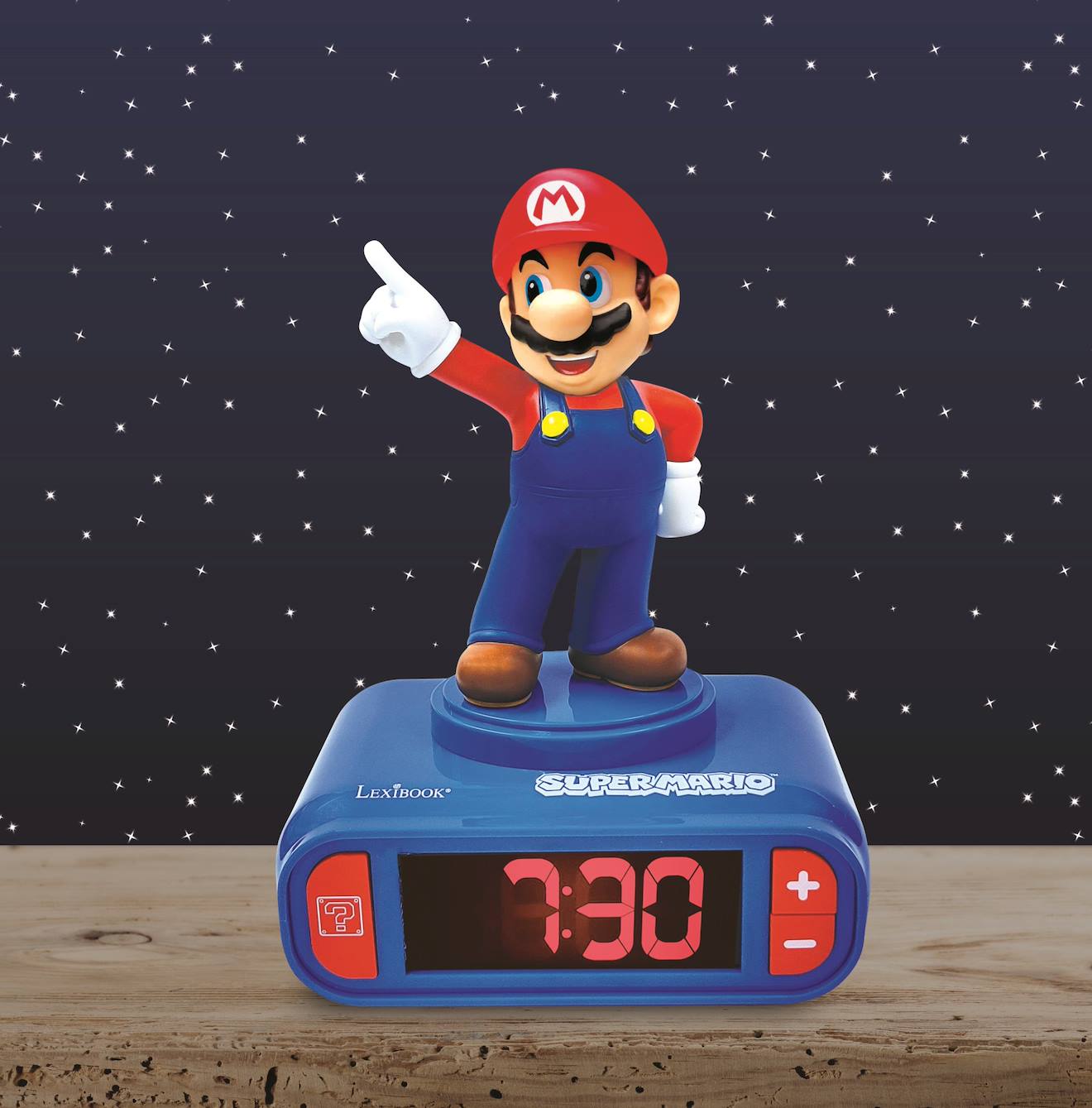 Réveil avec veilleuse Super Mario 3D - choix 6 alarmes, 6 effets sonores multicolore