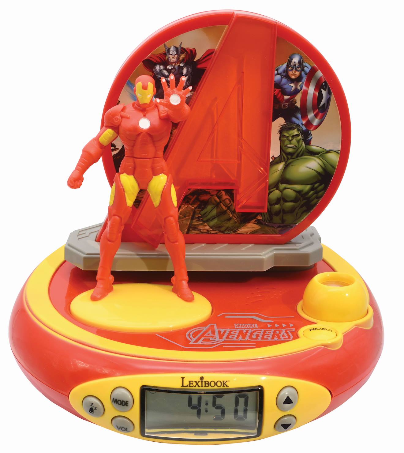 Réveil projecteur Avengers avec Iron Man en 3D multicolore