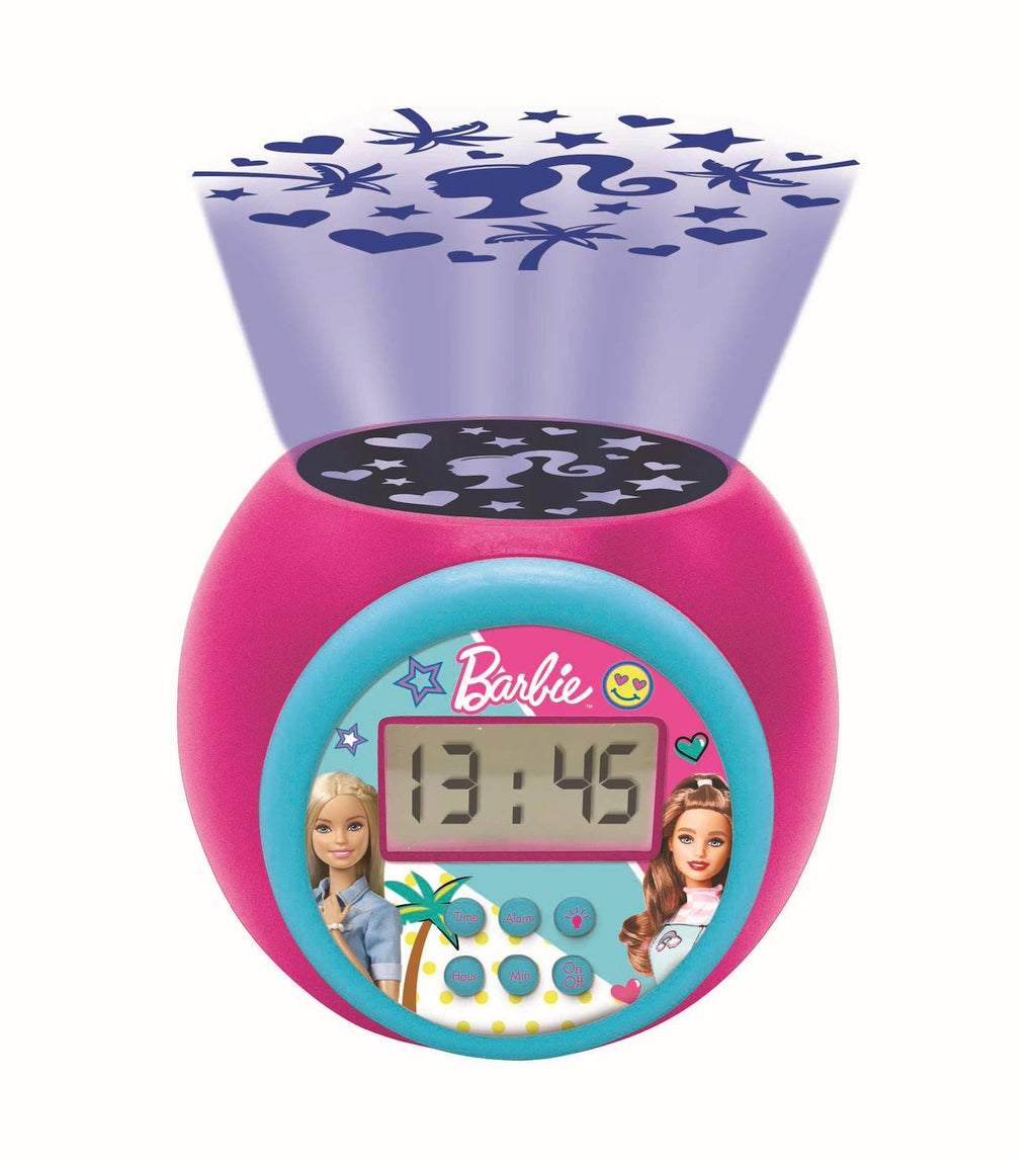 Réveil projecteur Barbie avec fonction alarme, veilleuse, écran LCD, à piles multicolore