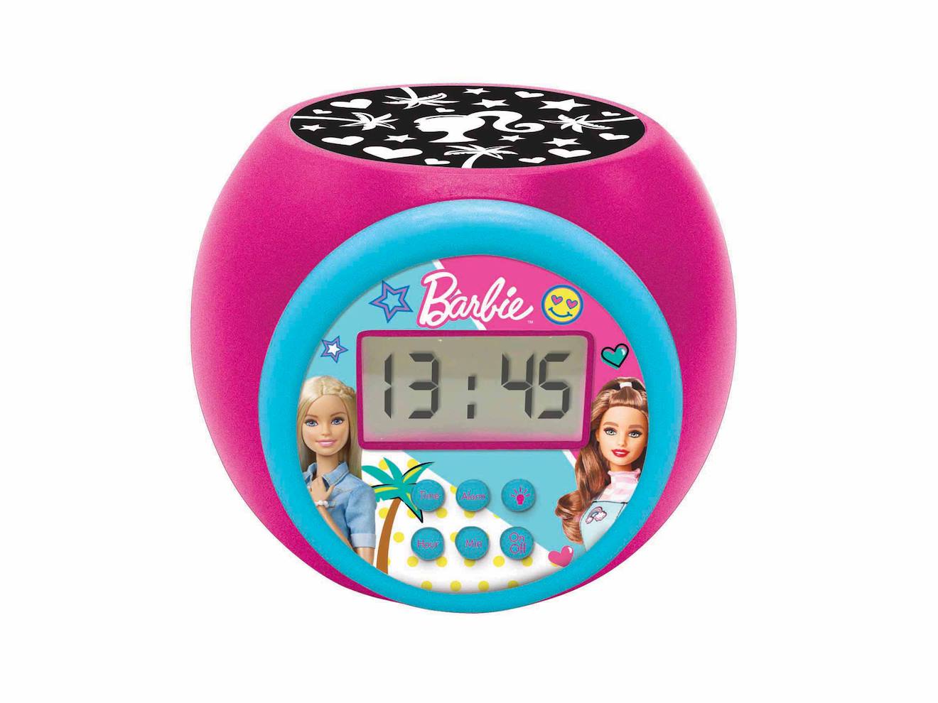 Réveil projecteur Barbie avec fonction alarme, veilleuse, écran LCD, à piles multicolore