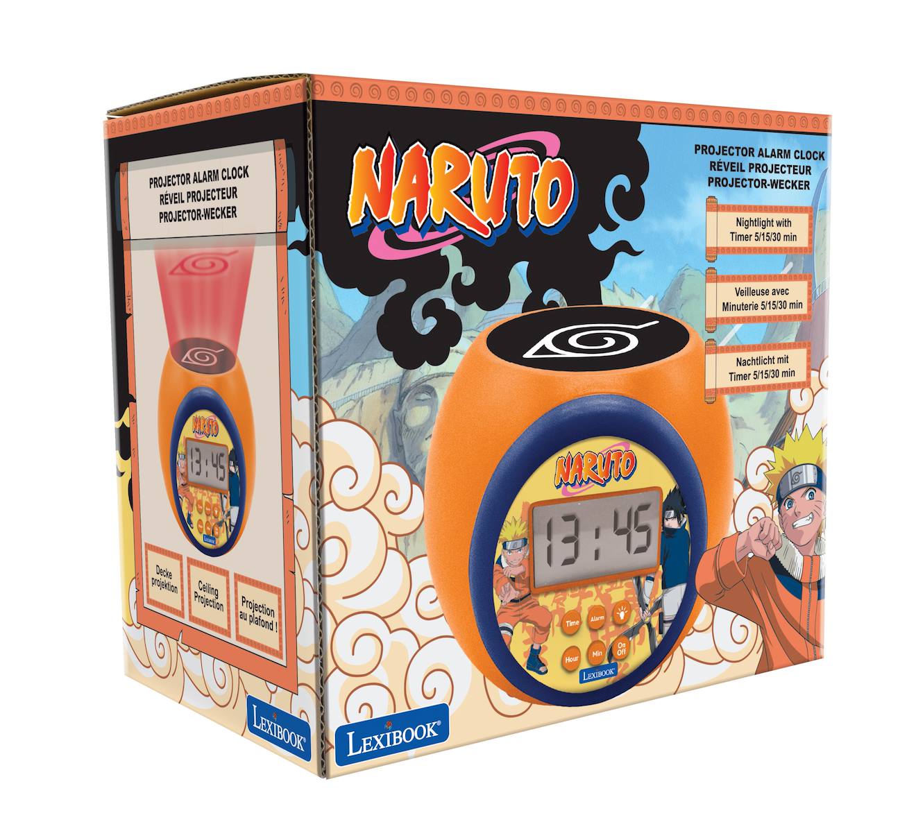 Réveil projecteur Naruto avec minuteur, fonction alarme et répétition, veilleuse avec minuterie multicolore