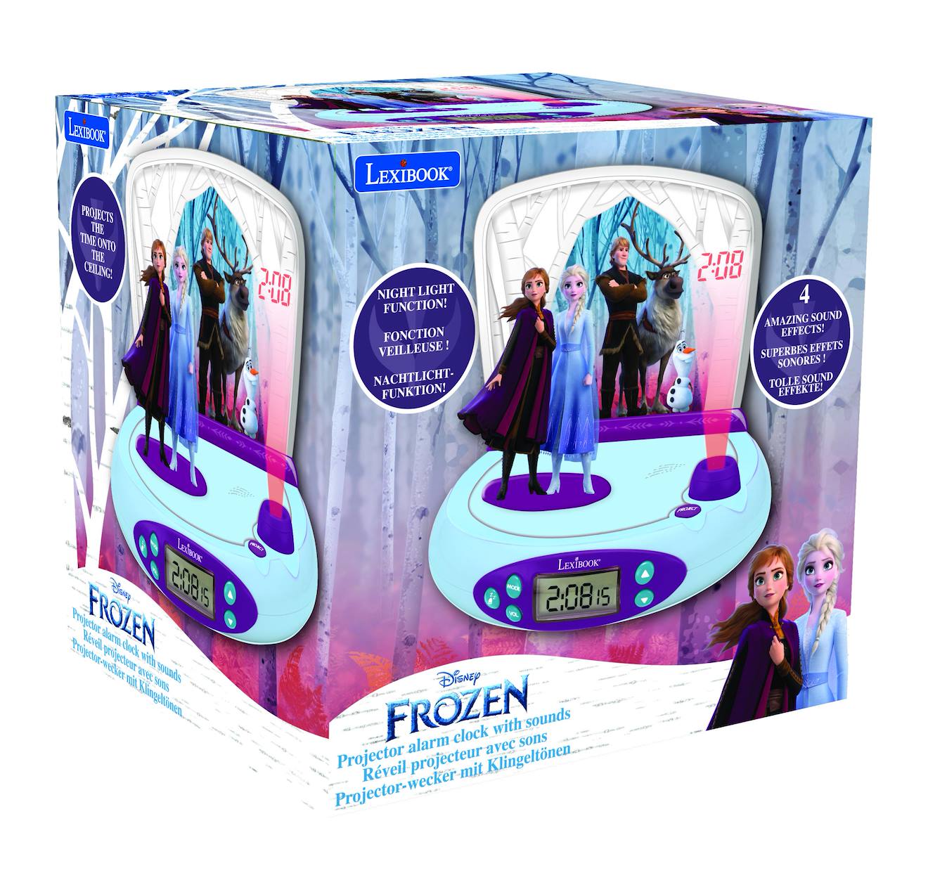Réveil projecteur Reine des Neiges avec anna et elsa en 3D multicolore