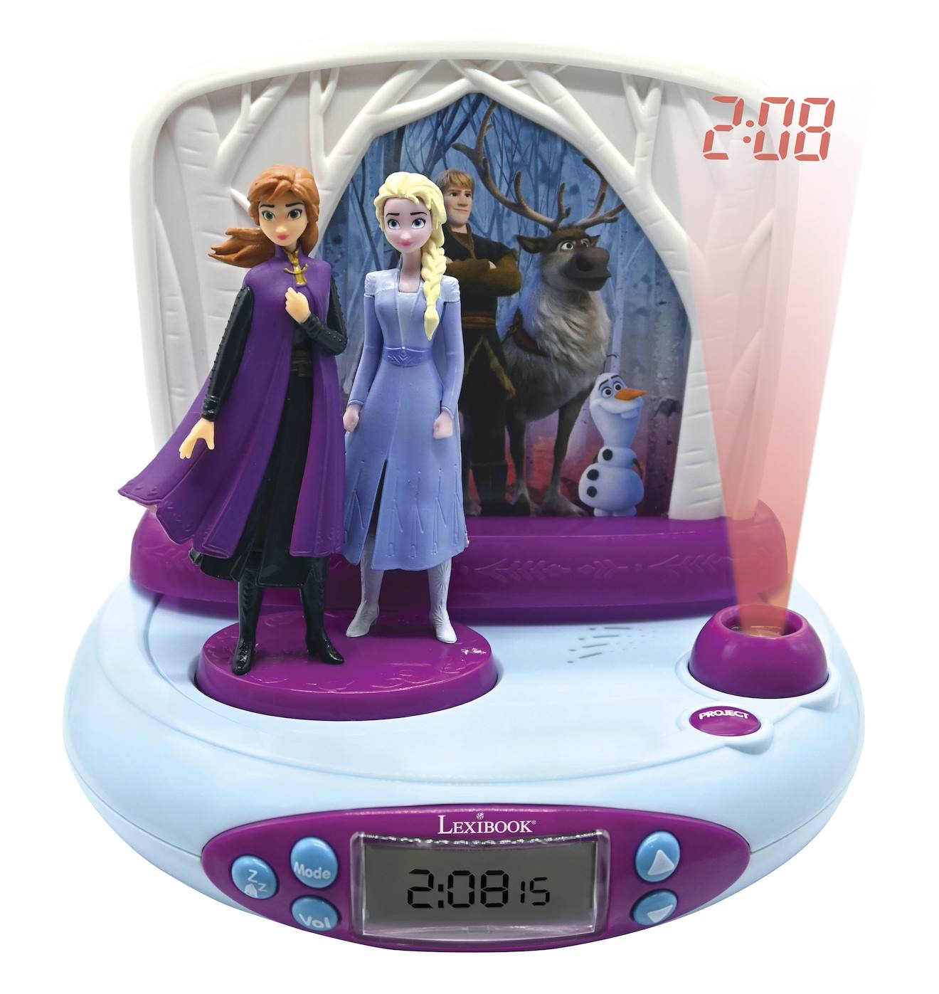Réveil projecteur Reine des Neiges avec anna et elsa en 3D multicolore