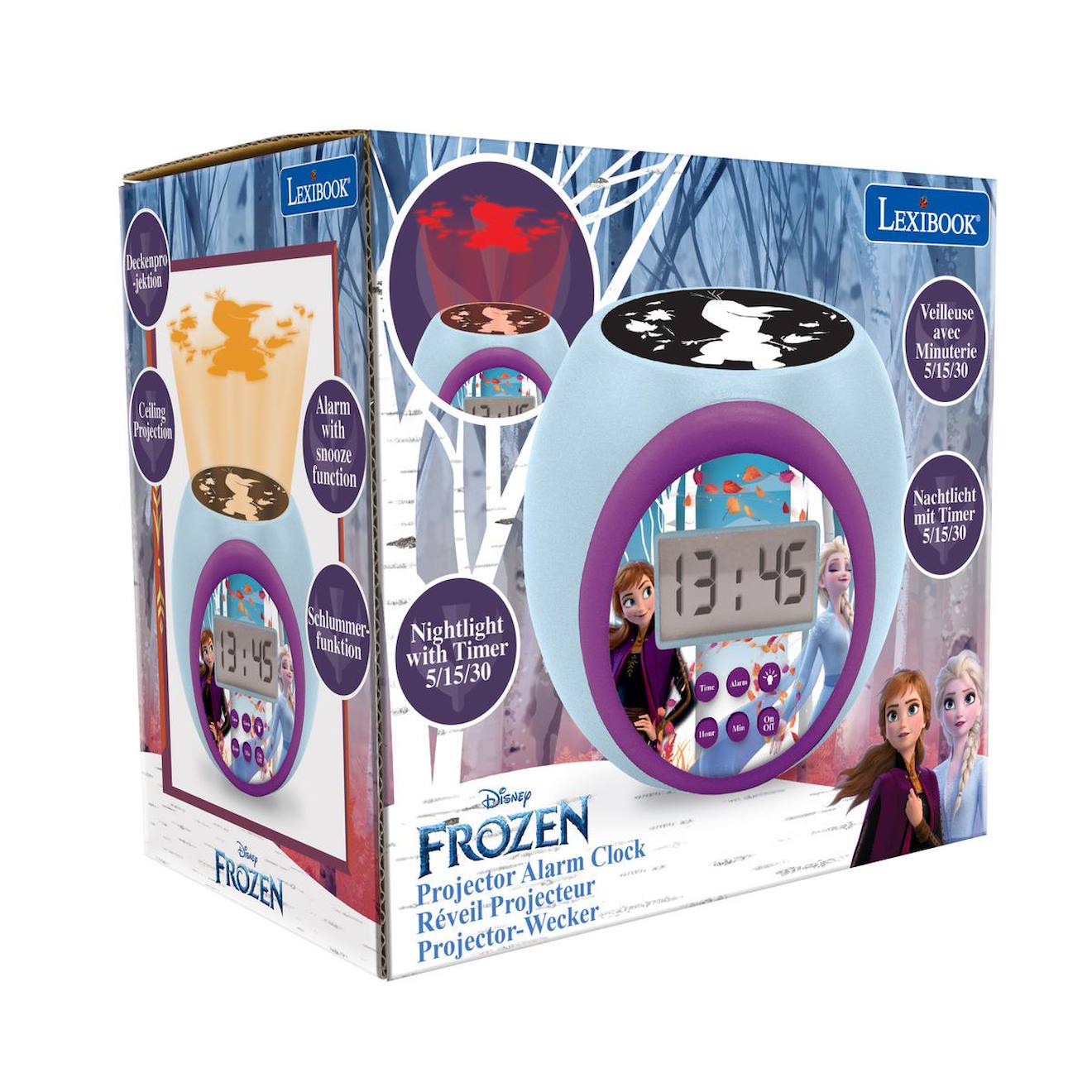 Réveil projecteur Reine des Neiges multicolore
