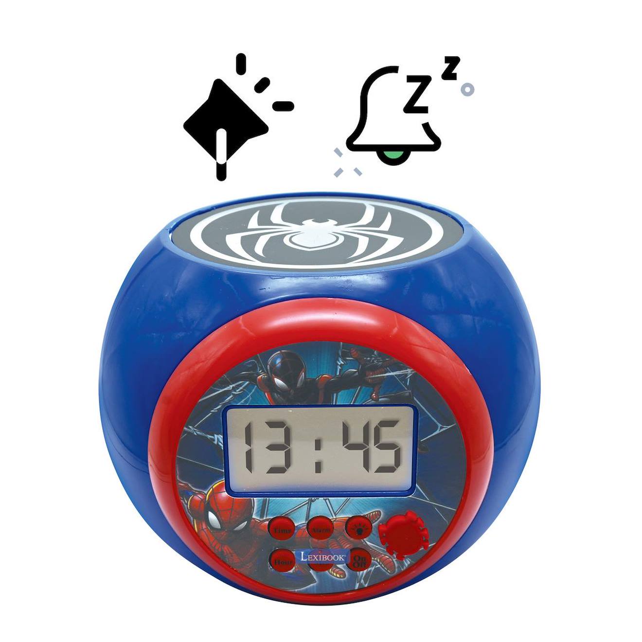 Réveil projecteur Spiderman Marvel, fonction alarme, veilleuse avec minuterie, à piles multicolore