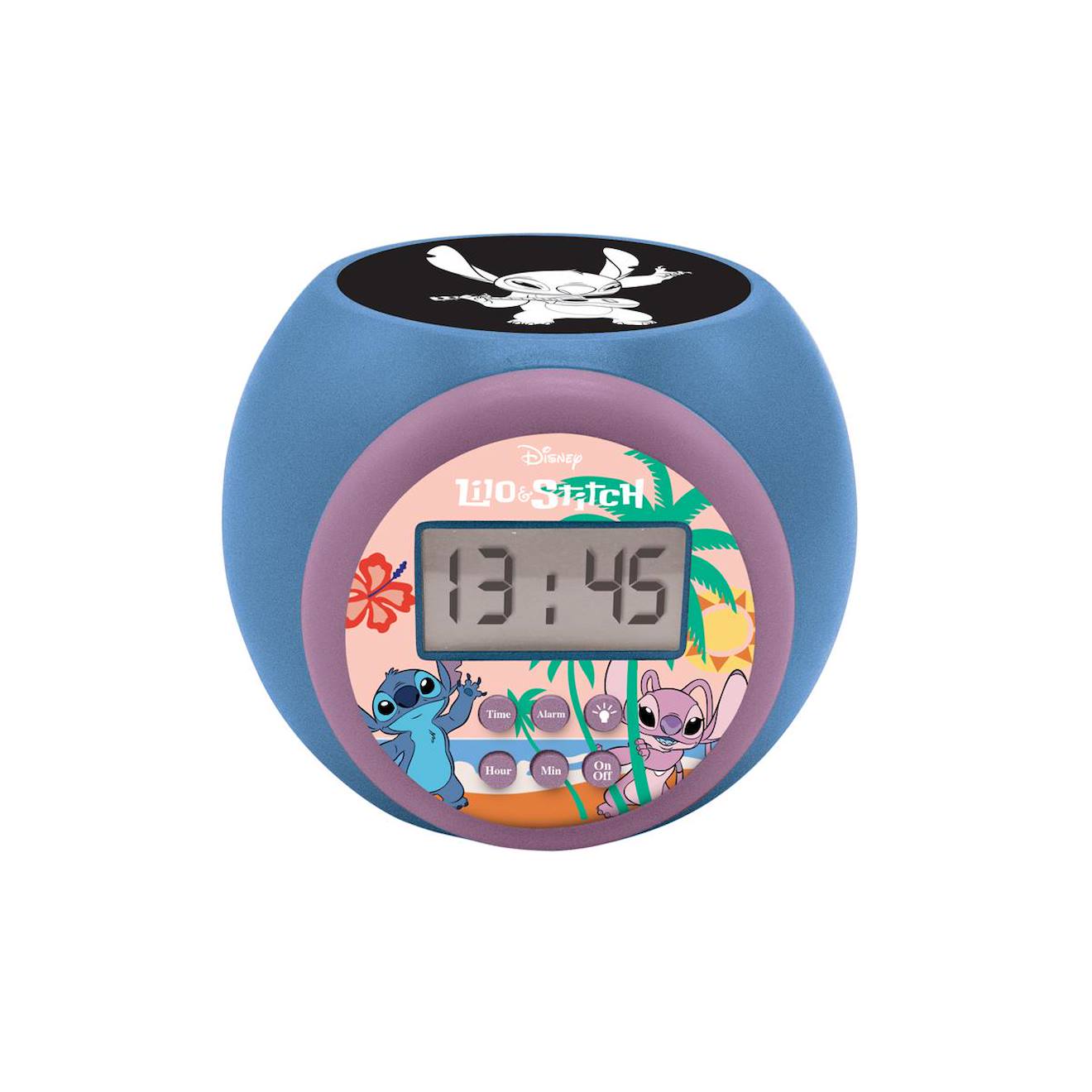 Réveil projecteur Stitch avec fonction alarme, veilleuse, écran LCD, à piles multicolore