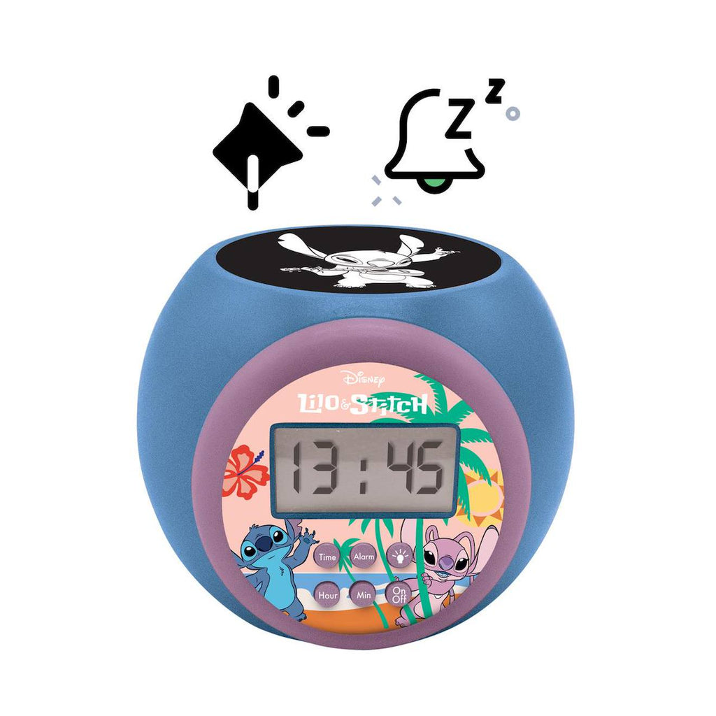 Réveil projecteur Stitch avec fonction alarme, veilleuse, écran LCD, à piles multicolore
