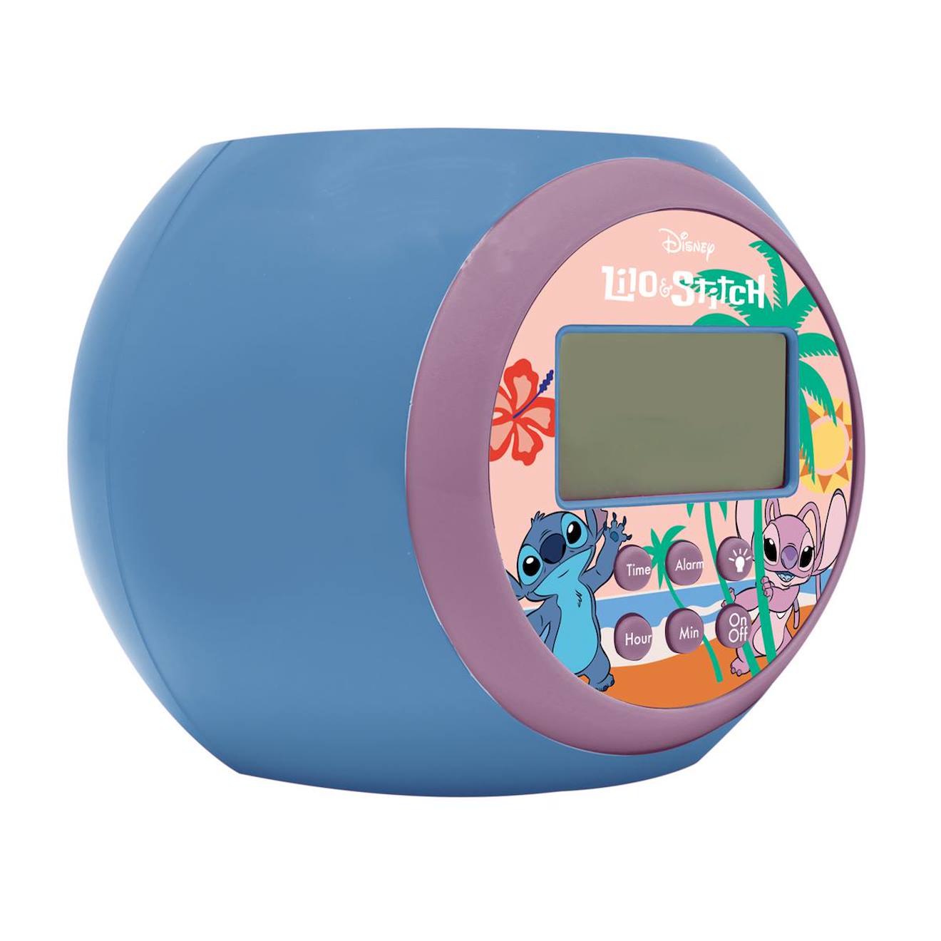 Réveil projecteur Stitch avec fonction alarme, veilleuse, écran LCD, à piles multicolore