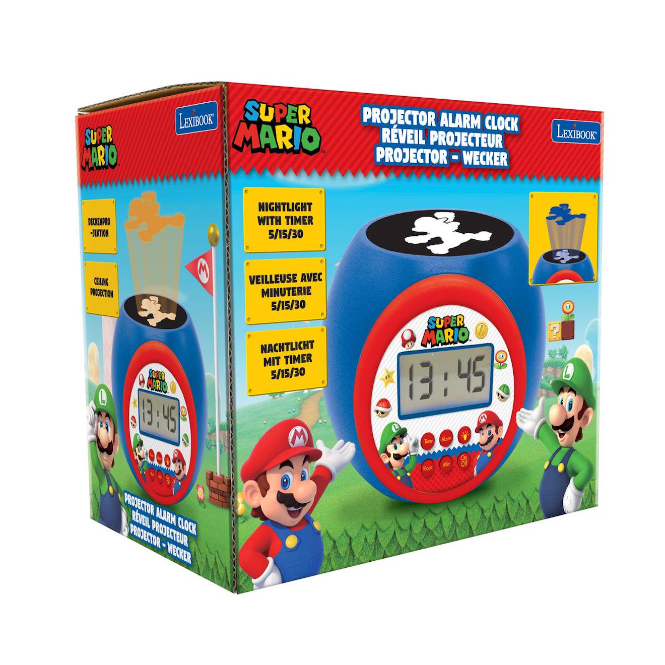 Réveil projecteur Super Mario avec fonction alarme, veilleuse avec minuterie multicolore