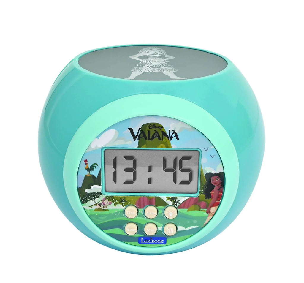 Réveil projecteur Vaiana, fonction alarme, veilleuse avec minuterie, écran LCD multicolore