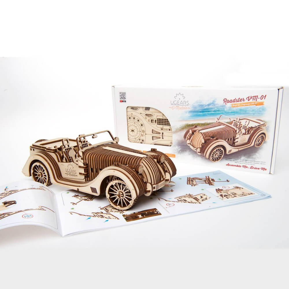 Roadster VM-01 en Bois a Monter avec Mécanismes Animés - Maquette Bois Ugears