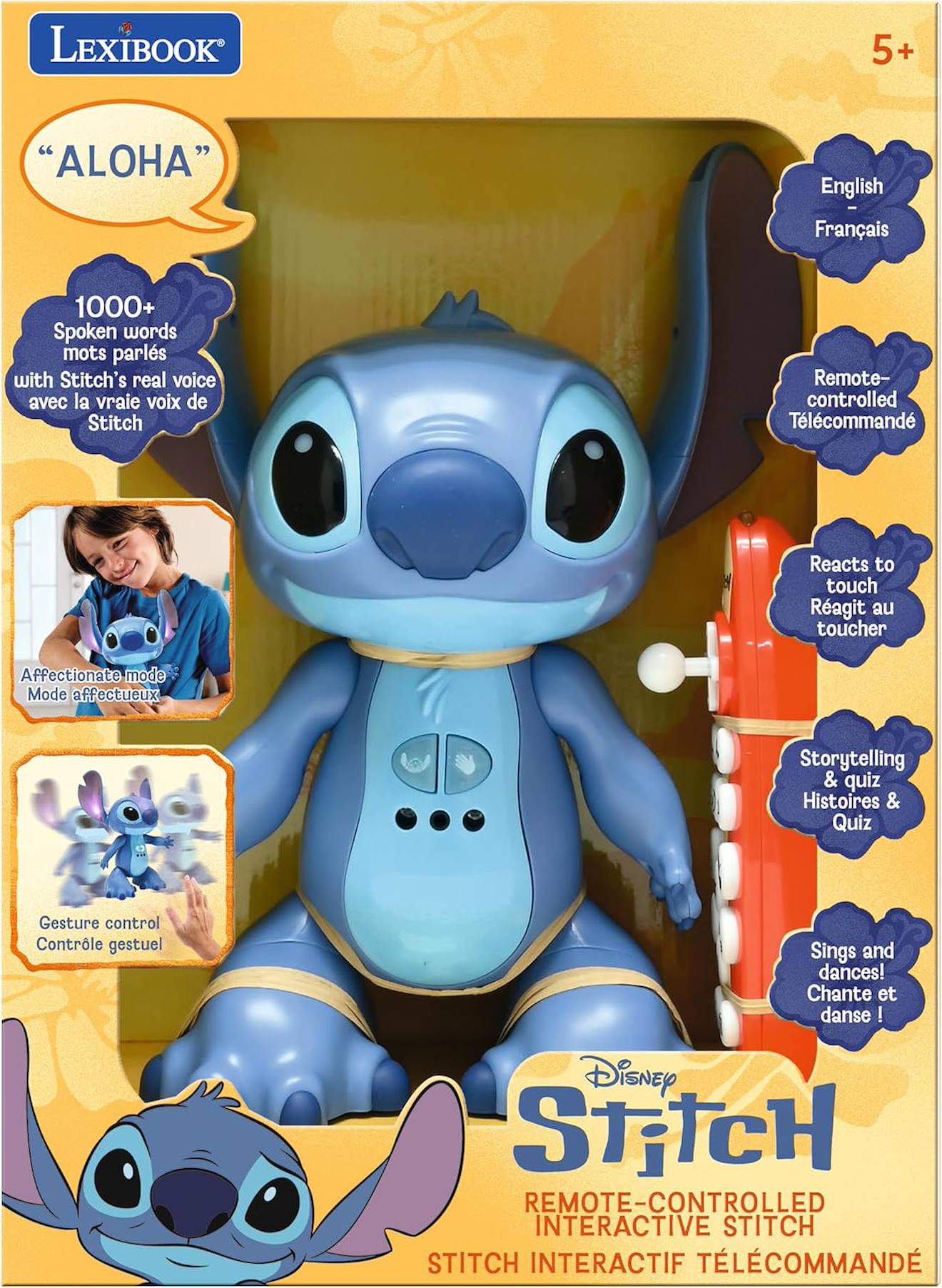 Robot interactif télécommandé Stitch - bilingue français anglais, contrôle gestuel, programmable bleu