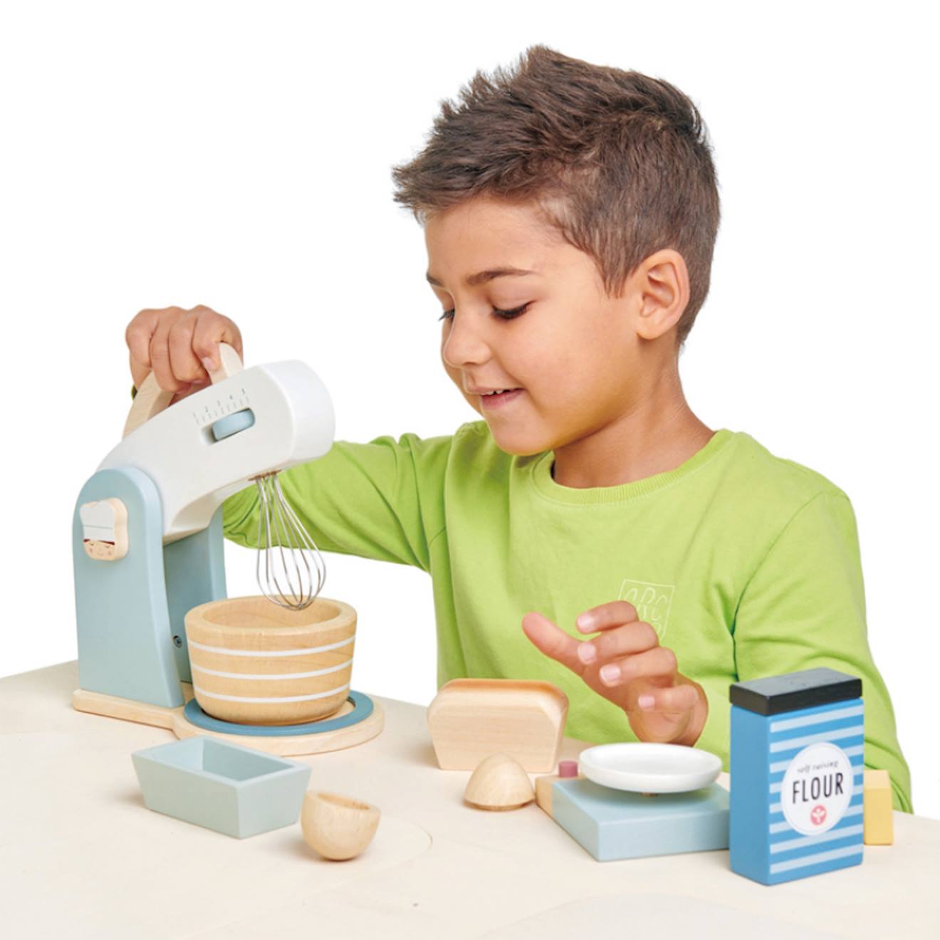 Robot pâtissier beige, bleu, jaune
