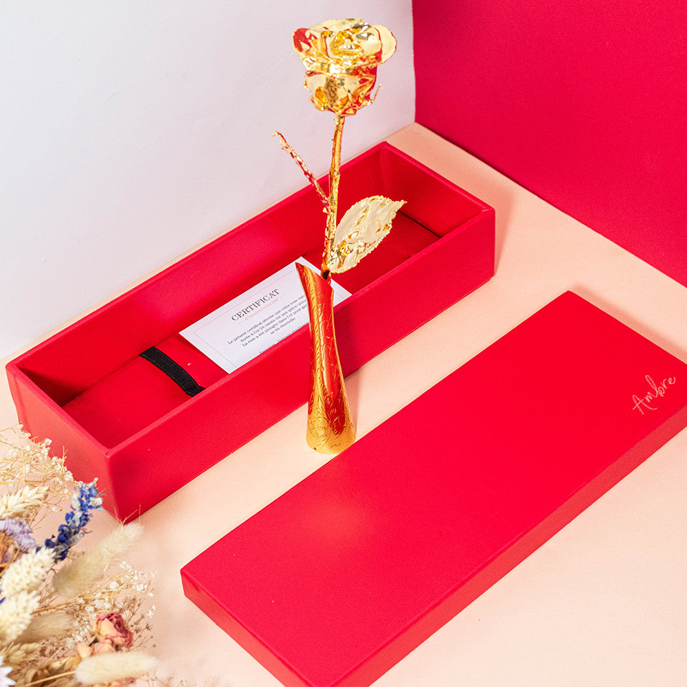 Rose Éternelle - Dorée à l'or 24 carats Prénom à Personnaliser Sans Vase - Rose Éternelle - Dorée à L'Or 24 Carats