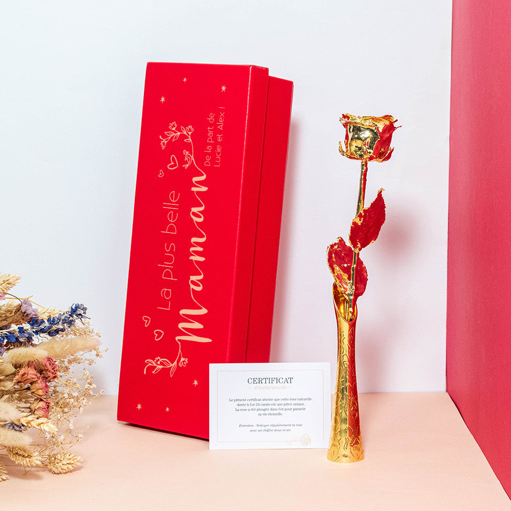 Rose Eternelle - Dorée à l'or 24 carats Maman a Personnaliser Sans Vase - Rose Éternelle - Dorée à L'Or 24 Carats